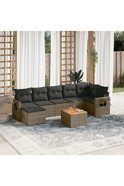 vidaxl Set canapele de gradina cu perne, 8 piese, gri, poliratan