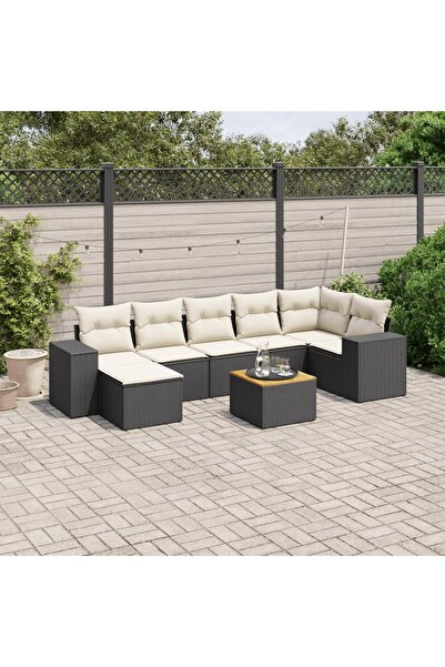vidaxl Set mobilier de gradina cu perne, 8 piese, negru, poliratan