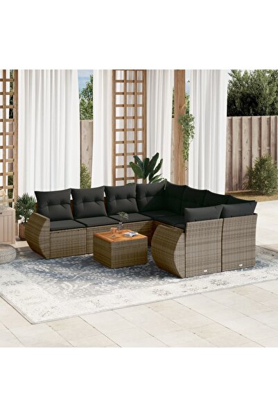 vidaxl Set canapele de gradina, 9 piese, cu perne, gri, poliratan