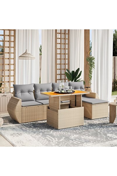 vidaxl Set canapele de gradina cu perne, 6 piese, bej, poliratan