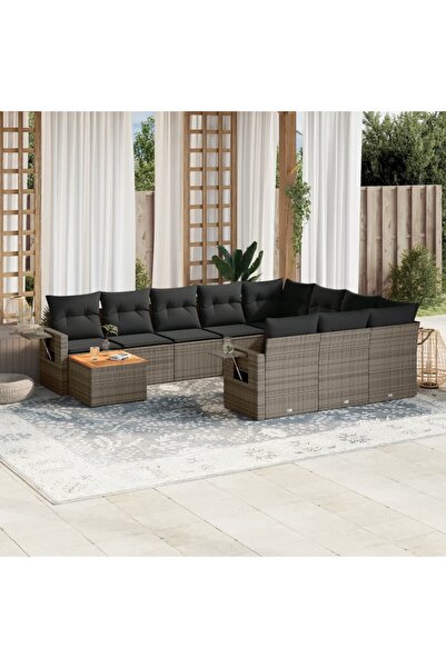vidaxl Set canapele de gradina cu perne, 11 piese, gri, poliratan