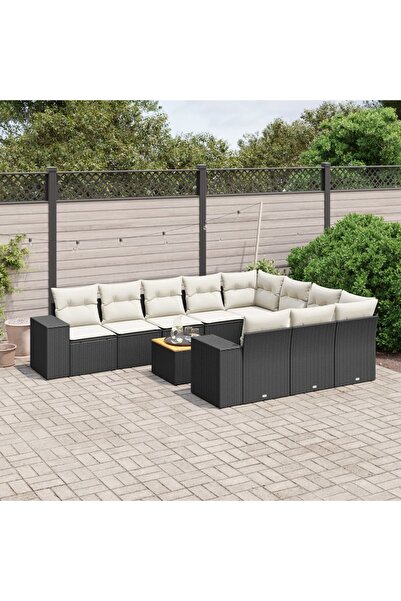 vidaxl Set canapele de gradina cu perne, 11 piese, negru, poliratan