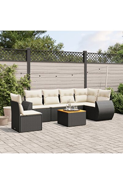 vidaxl Set canapele de gradina cu perne, 7 piese, negru, poliratan
