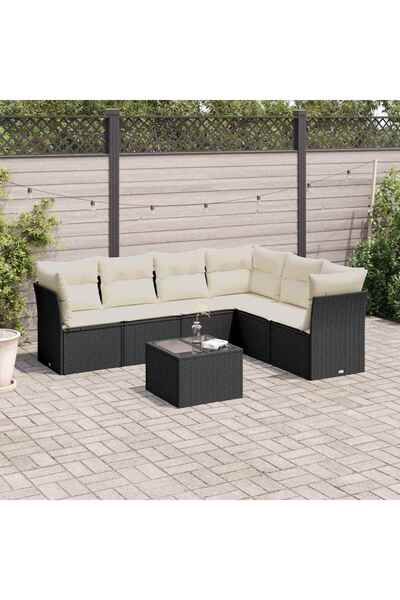 vidaxl Set canapele de gradina cu perne, 7 piese, negru, poliratan