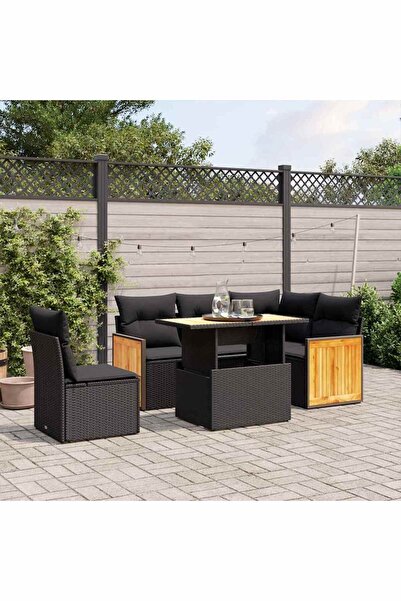 vidaxl Set mobilier de gradina cu perne, 6 piese, negru, poliratan