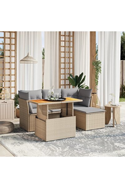 vidaxl Set canapele de gradina cu perne, 6 piese, bej, poliratan