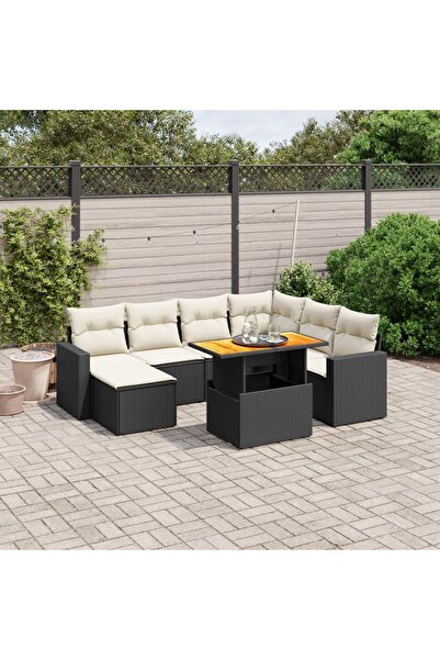 vidaxl Set mobilier de gradina cu perne, 8 piese, negru, poliratan
