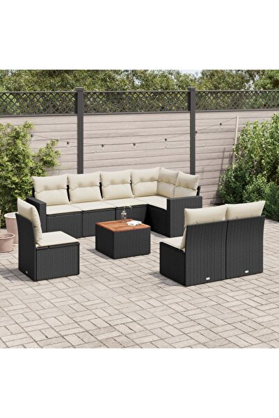 vidaxl Set mobilier de gradina cu perne, 9 piese, negru, poliratan
