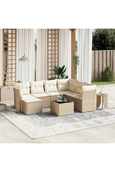 vidaxl Set canapele de gradina, 8 piese, cu perne, bej, poliratan