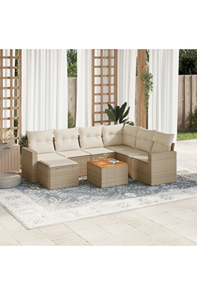 vidaxl Set canapele de gradina, 8 piese, cu perne, bej, poliratan