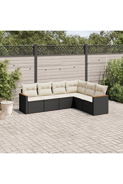 vidaxl Set mobilier de gradina cu perne, 6 piese, negru, poliratan