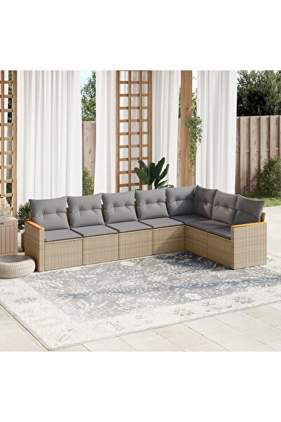 vidaxl Set canapele de gradina, 7 piese, cu perne, bej, poliratan