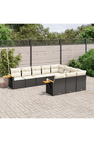 vidaxl Set canapele de gradina cu perne, 10 piese, negru, poliratan
