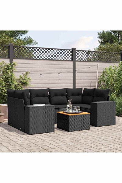 vidaxl Set canapele de gradina cu perne, 7 piese, negru, poliratan