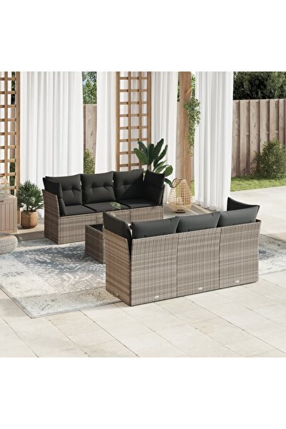 vidaxl Set canapele de gradina cu perne, 7piese gri deschis poliratan