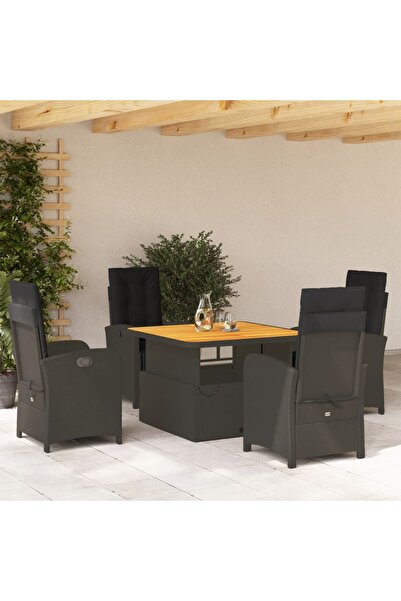 vidaxl Set mobilier de gradina cu perne, 5 piese, negru, poliratan