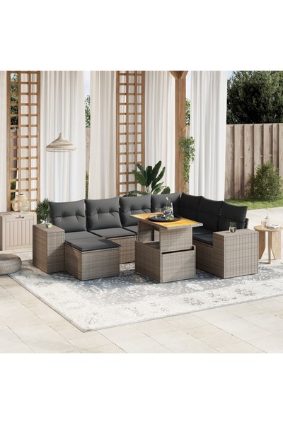 vidaxl Set canapele de gradina cu perne, 8 piese, gri, poliratan