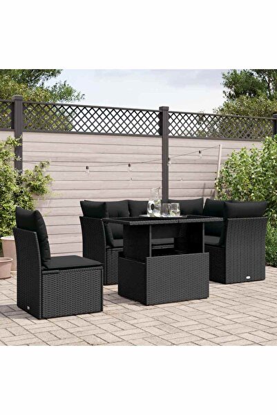 vidaxl Set mobilier de gradina cu perne, 6 piese, negru, poliratan
