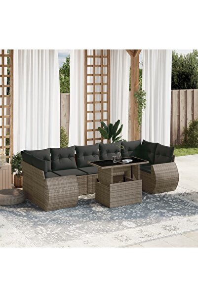 vidaxl Set canapele de gradina cu perne, 8 piese, gri, poliratan