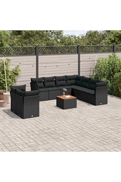 vidaxl Set canapele de gradina cu perne, 10 piese, negru, poliratan