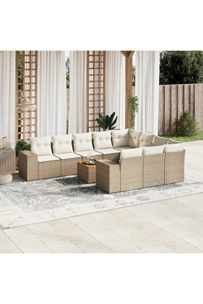 vidaxl Set canapele de gradina cu perne, 11 piese, bej, poliratan