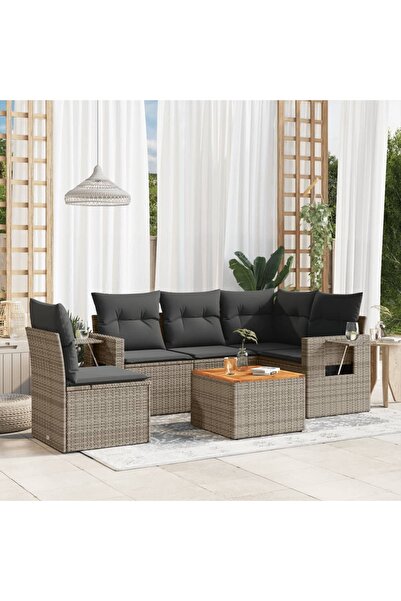 vidaxl Set mobilier gradina cu perne, 6 piese, gri, poliratan