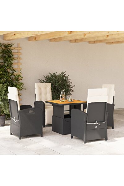 vidaxl Set mobilier de gradina cu perne, 5 piese, negru, poliratan