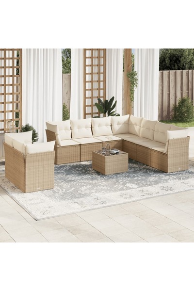 vidaxl Set canapele de gradina cu perne, 10 piese, bej, poliratan