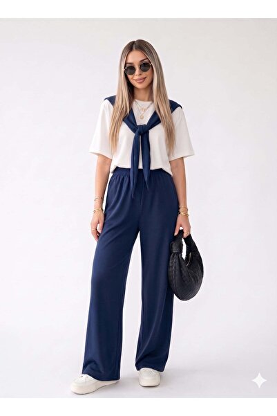 SHINE STYLE Shawl Detailed Tracksuit Set Navy Blue