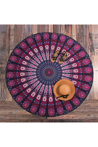 VeeShop Cearceaf de plaja rotund, cu imprimeu mandala cu bufnite, multicolor