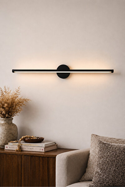 VOLTMARKET Modern Linear LED Aplik 70 CM Siyah Duvar Lambası Elektirili Işıkl...