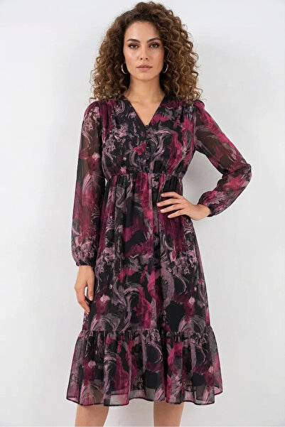 buğrahayalin Women's Round Neck, Drawstring Waist, Long Sleeve, Flounce Hem, ...