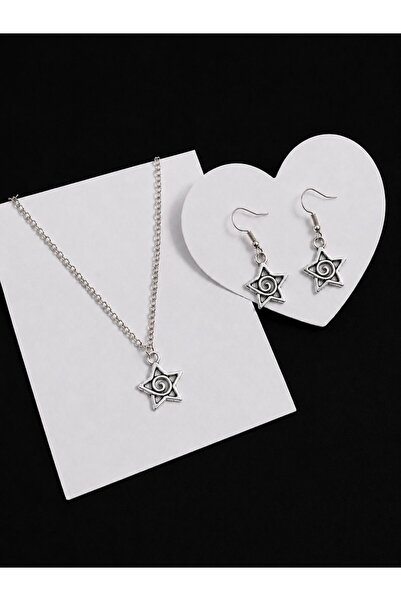 sleyshop Set Yıldız Sarmal Spiral Kolye ve Küpe