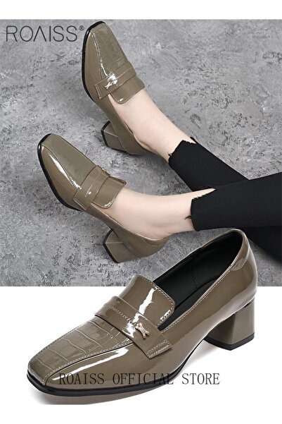 ROAISS Women's Square-Toe High Heels Solid-Color Soft PU Block Heels for a Fa...