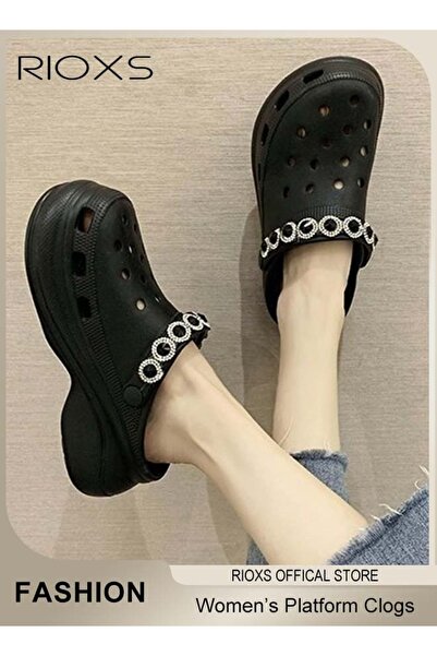 RIOXS Women's Rhinestones Clogs Elegant Beach Platform Shoes For Women Classi...