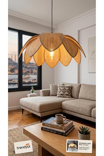 Emg DesiGn Modern Tasarım Mika Çiçek Sarkıt Avize Kumaş Boheme Salon Oturma O...