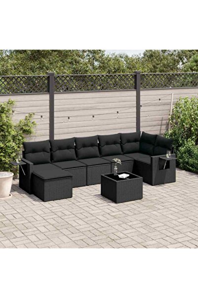 vidaxl Garden furniture set with cushions, 8 pieces, black, polyrattan