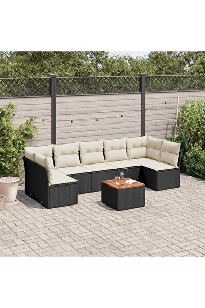 vidaxl Set mobilier de gradina cu perne, 8 piese, negru, poliratan