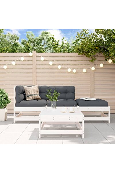 vidaxl Garden furniture set, 4 pieces, white, solid pine wood