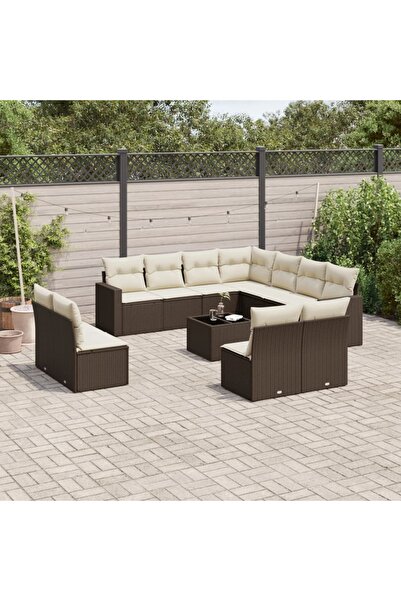 vidaxl Set canapele de gradina cu perne, 12 piese, maro, poliratan