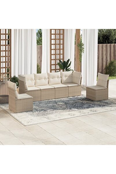 vidaxl Garden sofa set with cushions, 6 pieces, beige, polyrattan
