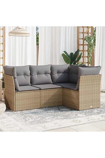 vidaxl Garden sofa set, 4 pieces, with cushions, beige, polyrattan