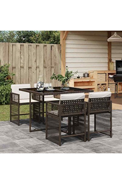 vidaxl Set mobilier de gradina, 5 piese, cu perne, maro, poliratan