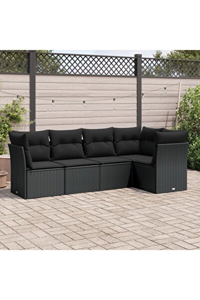 vidaxl Set mobilier de gradina cu perne, 5 piese, negru, poliratan