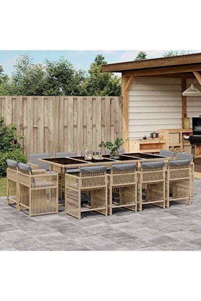 vidaxl Set mobilier gradina cu perne, 13 piese, bej combinat poliratan
