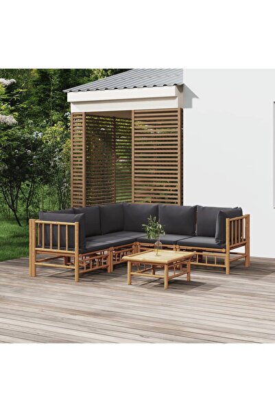vidaxl Set mobilier de gradina cu perne gri a®nchis, 6 piese, bambus