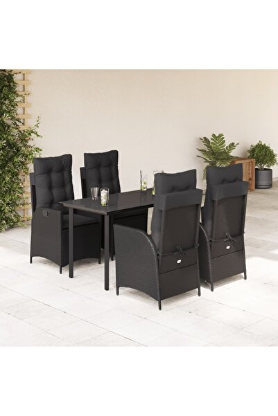 vidaxl Set mobilier de gradina cu perne, 5 piese, negru, poliratan