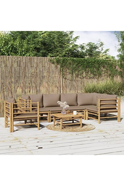 Concept Set mobilier de grădină cu perne gri taupe, 7 piese, bambus