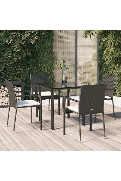 Concept Set mobilier de grădină cu perne, 5 piese, negru, poliratan