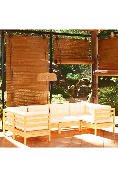 vidaxl Set mobilier gradina cu perne crem, 6 piese, lemn masiv de pin
